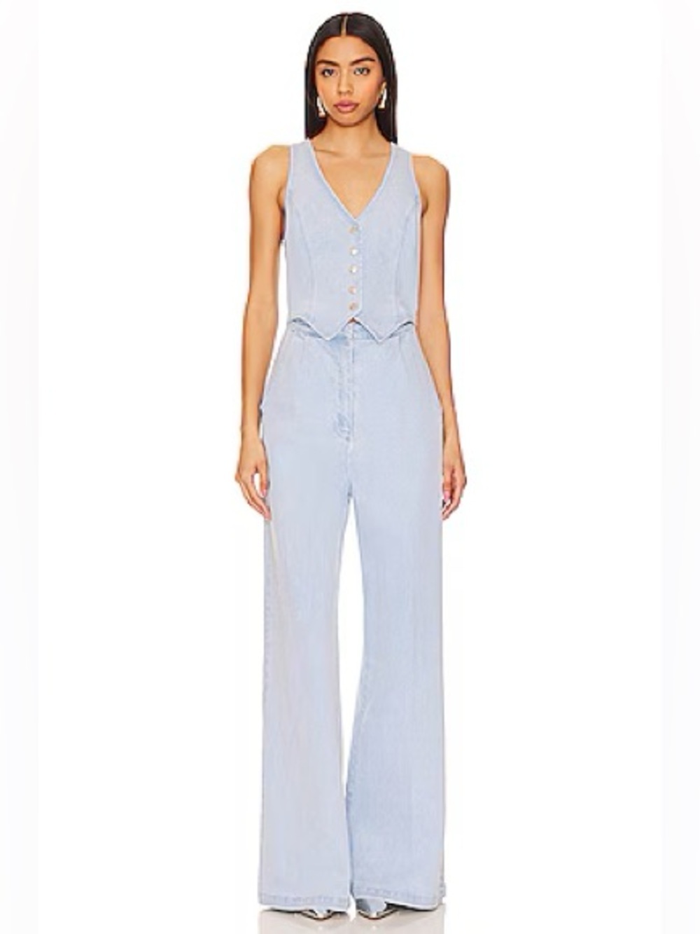 Amanda Uprichard Ethan Jumpsuit iceberg denim 70s bell bottoms blue Revolve XS